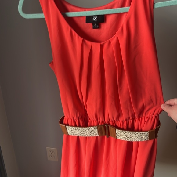 Coral Chiffon Cocktail Dress with Belt - Picture 2 of 5